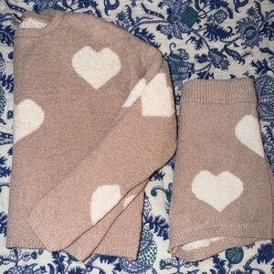 Sincerely Jules Heart Pattern Beige and White Sweater Set